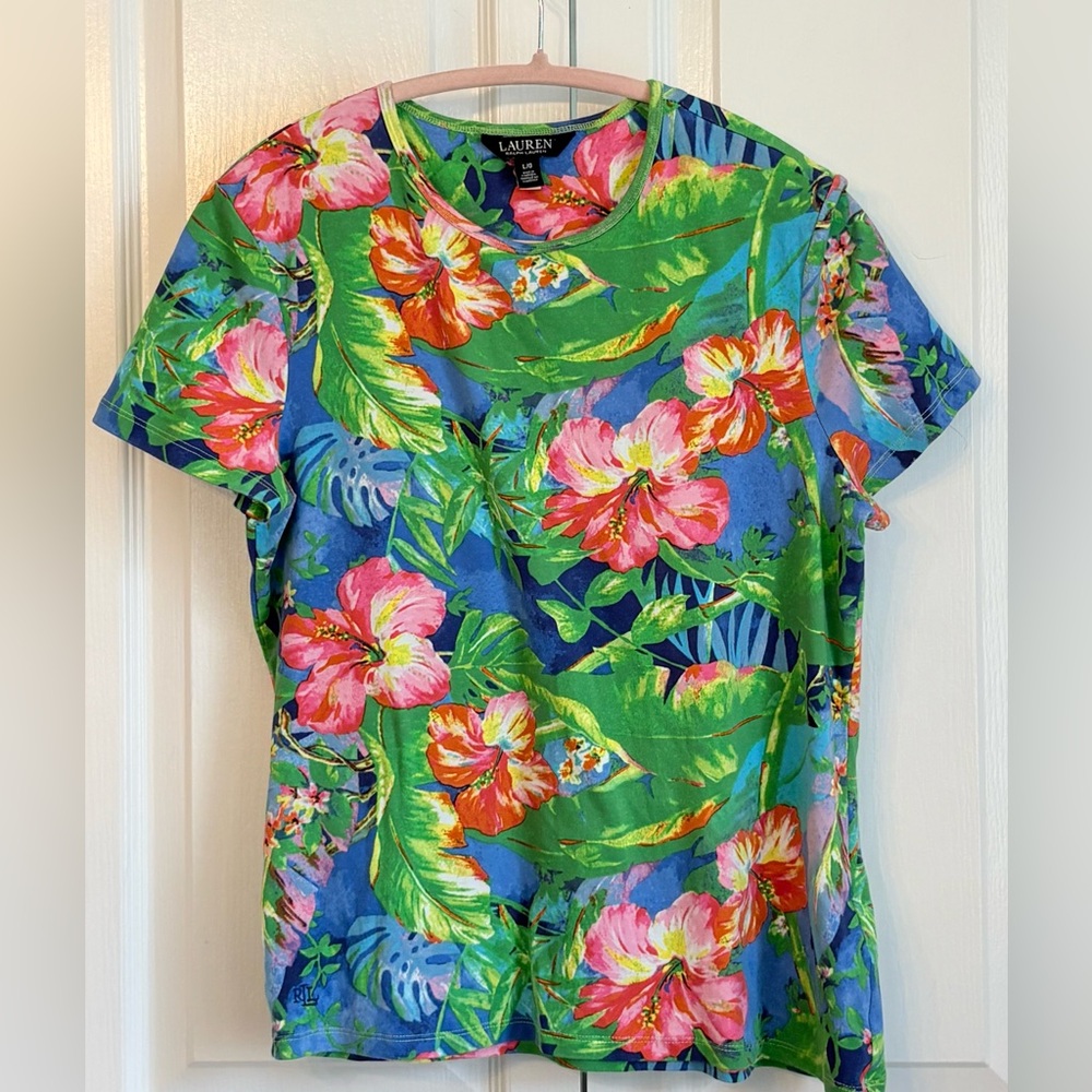 Lauren Ralph Lauren Womens Tee, Multicolored floral, size large